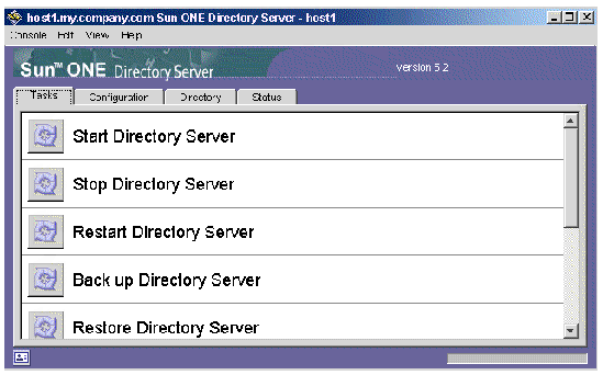 Sun ONE Directory Server console for server instance.
