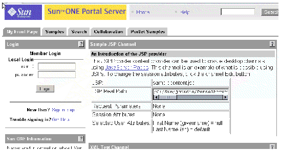 Sun ONE Portal Server desktop.