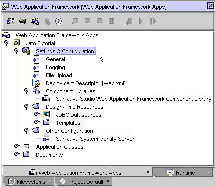This figure shows the Settings & Configuration node in the IDE's Web Apps tab.