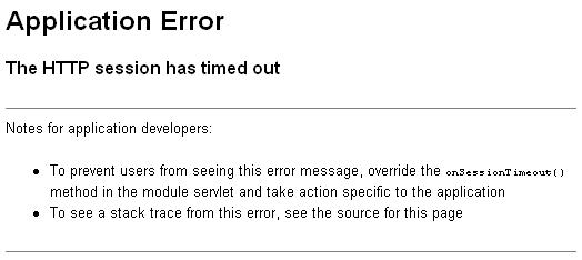This figure shows the friendly HTTP session timeout message displayed in the browser.
