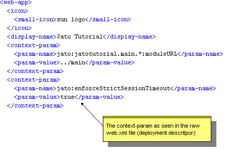 This figure shows the context-param as seen in the raw web.xml file (deployment descriptor).