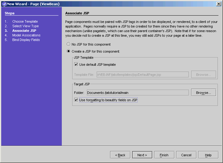 This figure shows the View Summary panel of the New Page (ViewBean) Wizard.