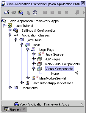 This figure shows the Visual Components node in the Web Application Framework Explorer.