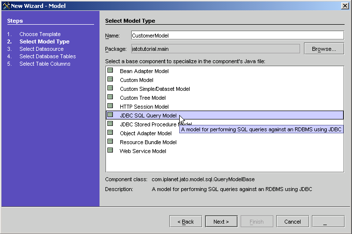 This figure shows the Select Model Type panel of the New Model Wizard. 