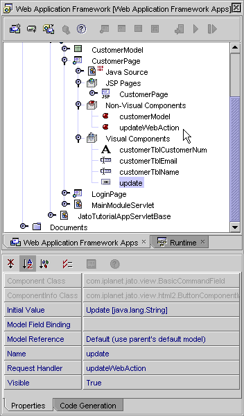 This figure shows the Non-Visual Components node with the Command Descriptor property set.