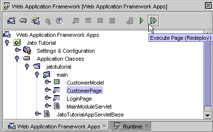 This figure shows the Execute (Redeploy) button of the Web Application Framework toolbar.