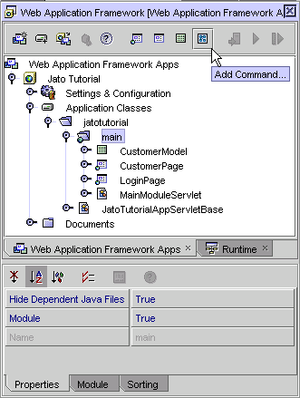 This figure shows the main module folder. The Add Command button in the toolbar has been clicked. 