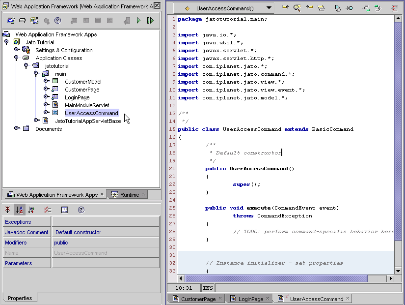 The left side of the figure shows the UserAccessCommand component. The right side of the figure shows the code.