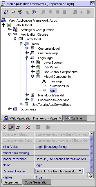 This figure shows the expanded Visual Components node with the login button node. 