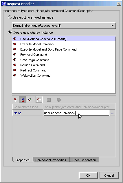This figure shows the Command Descriptor editor.