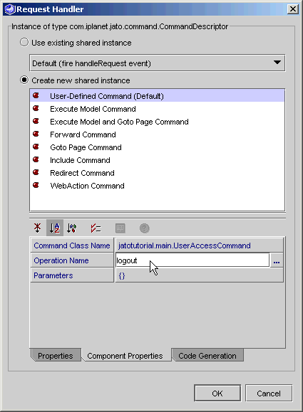 This figure shows the Operation Name that has been changed from DEFAULT to logout.