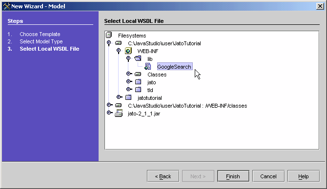 This figure shows the Select Local WSDL File panel of the New Model Wizard.