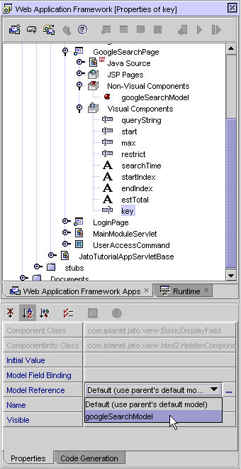This figure shows the Basic Hidden Field renamed as key.