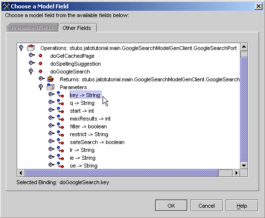 This figure shows the Choose a Model Field editor.