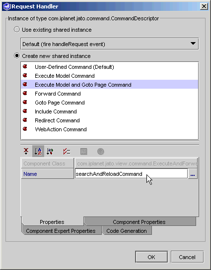 This figure shows the Request Handler editor.