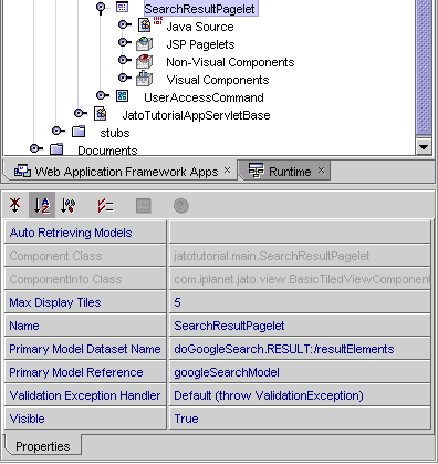 This figure shows the properties for a TiledView pagelet component.