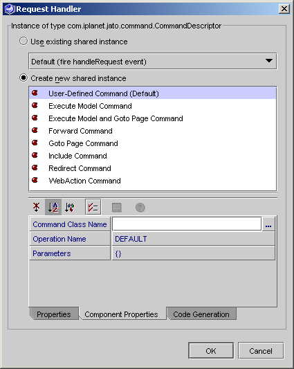 This figure shows the Command Class Name property selected within the Component Properties tab. 