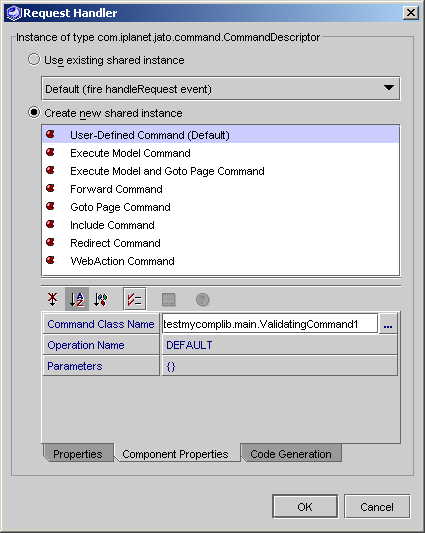 This figure shows the fully qualified class name for ValidatingCommand1. 