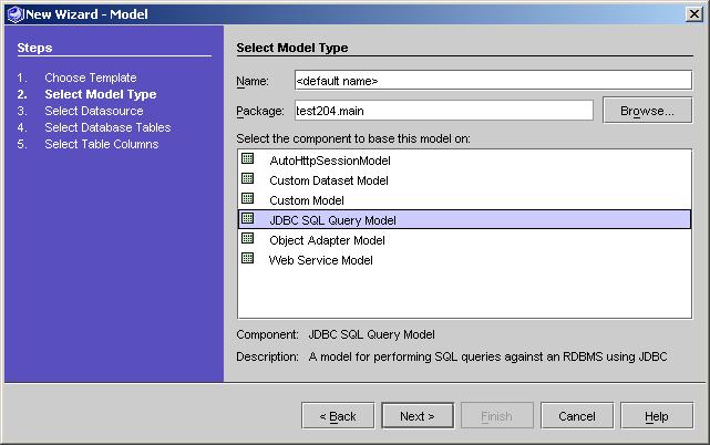 This figure shows the Extensible Component Browser of the New Model Wizard. 