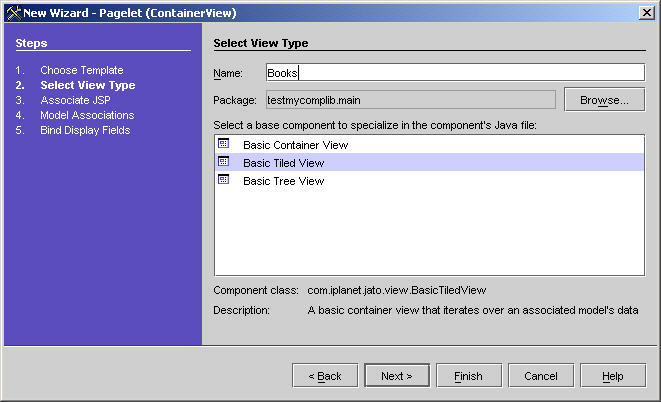 This figure shows the Select View Type panel of the New ContainerView wizard. 