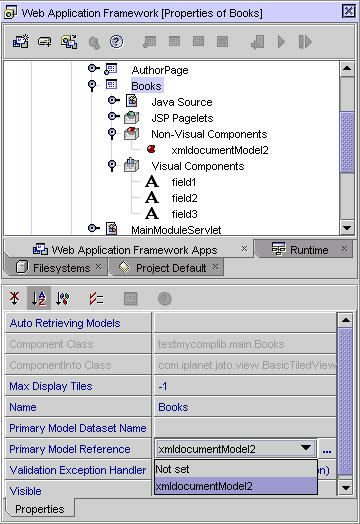 This figure shows the Primary Model Reference property in the property sheet for the Books Explorer node. 