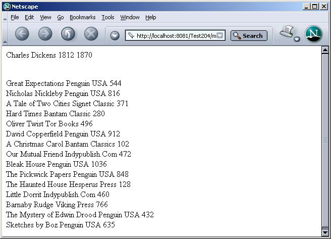 This figure shows the contents of the AuthorPage.jsp in a browser. 