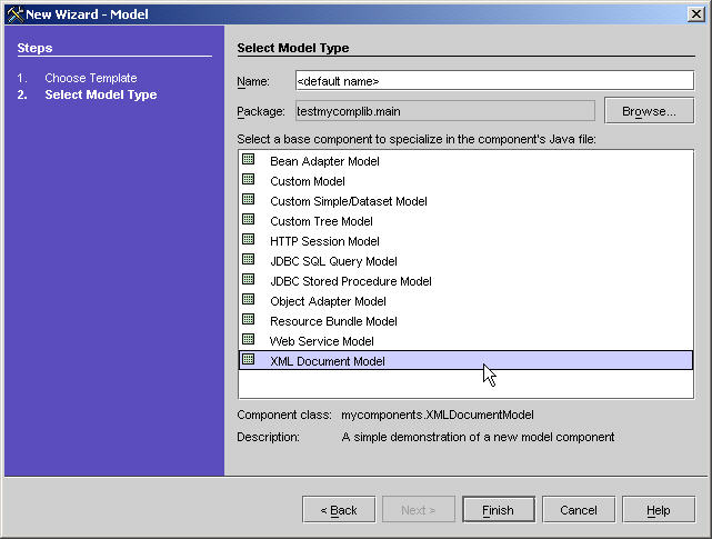 This figure shows the Select Model Type panel of the New Model wizard. 