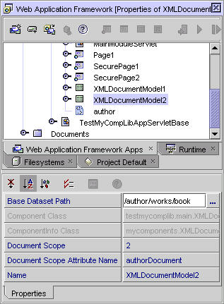 This figure shows the XMLDocumentModel2 node and its property sheet.