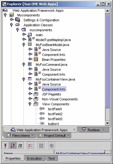 This figure shows the application component Explorer nodes with explicit ComponentInfo Java source nodes. 