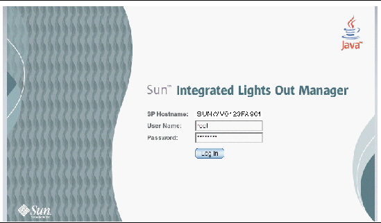 The image shows the ILOM web interface login screen.
