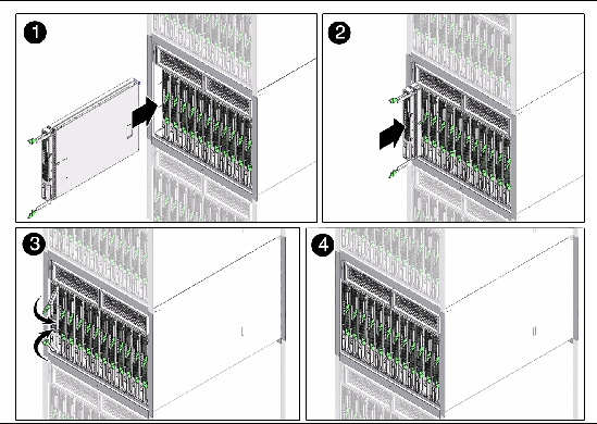 Figure shows server module replacment in chassis.