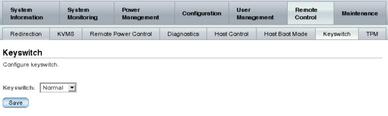 Screen shot of the ILOM web interface, showing the keyswitch screen.