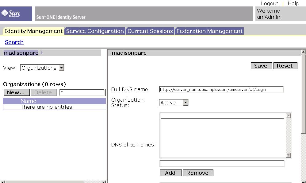 Screenshot of the Identity Server console