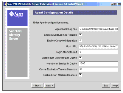 エージェントが適切に機能するために必要な情報が「Agent Configuration Details」画面に表示されています。