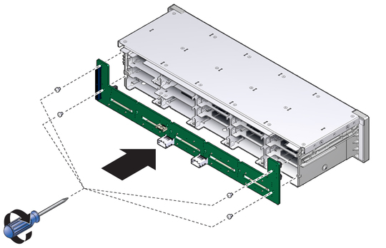 image:Figure showing installation of a hard drive backplane.