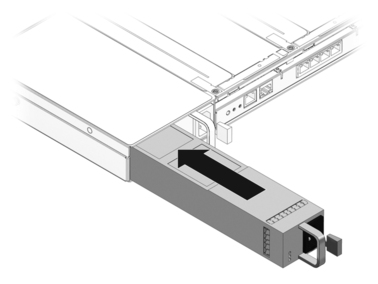 Figure showing installation of a power supply in a T5120 server.