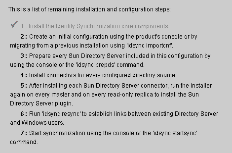 This panel lists the remaining installation/configuration steps you must perform.
