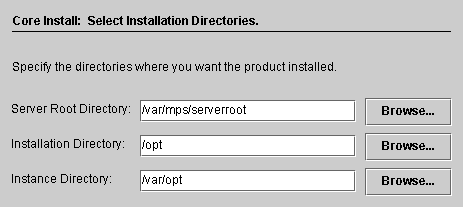 Enter server root directory, installation directory, and instance directory.