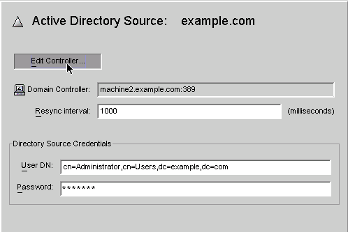 Use this panel to change any of the server parameters, specify a resync interval, or change the required directory source credentials.