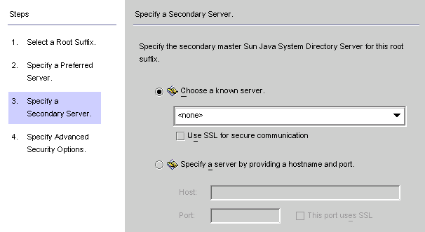 Select a secondary server.