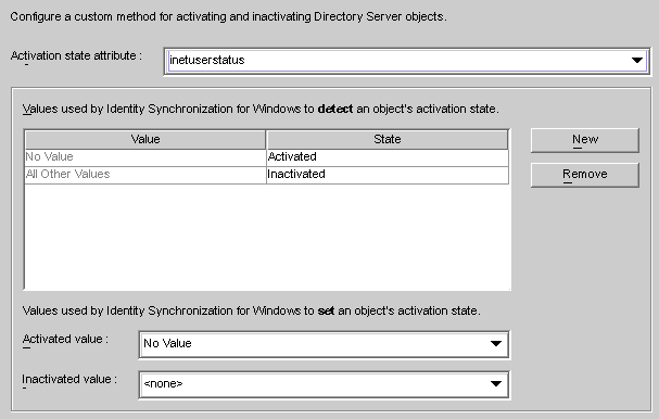 Use this dialog to specify inactivation attributes and to specify values the program can use to detect and set object states.