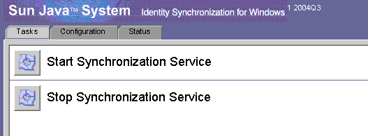 Identity Synchronization for Windows Console opens by default to the Tasks Tab.
