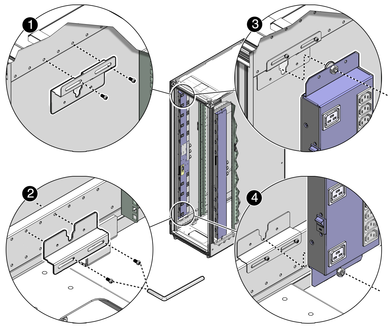 image:Figure showing the installation of the PDU into a Sun Rack II                                 cabinet.
