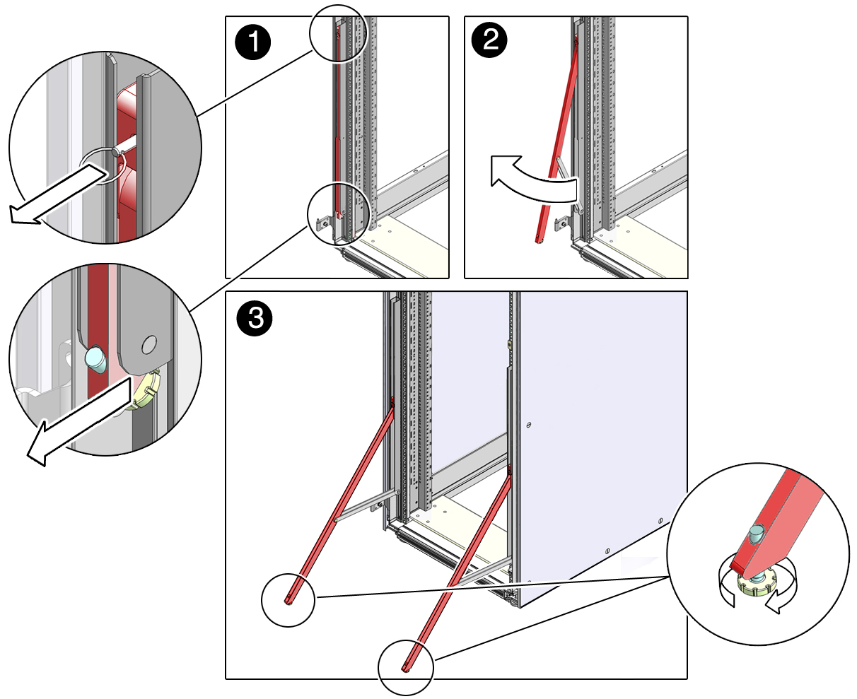 image:Figure showing how to extend the rack's antitilt legs.