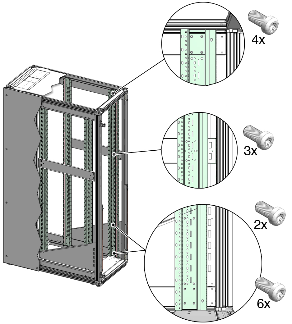 image:Figure showing how to secure a repositioned front RETMA rail.
