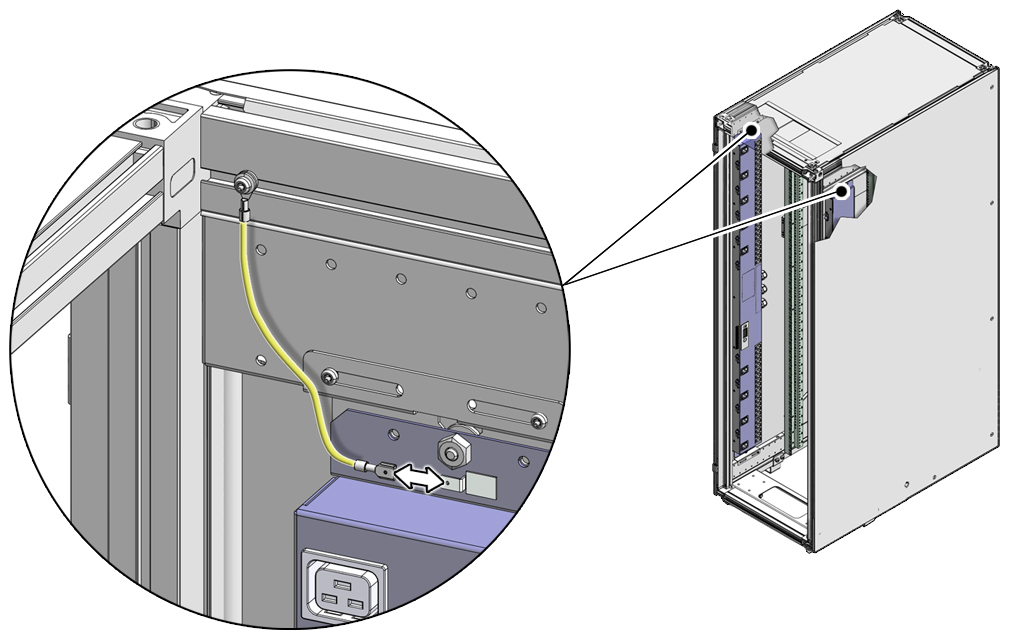 image:Figure showing how to connect the grounding strap to a PDU.