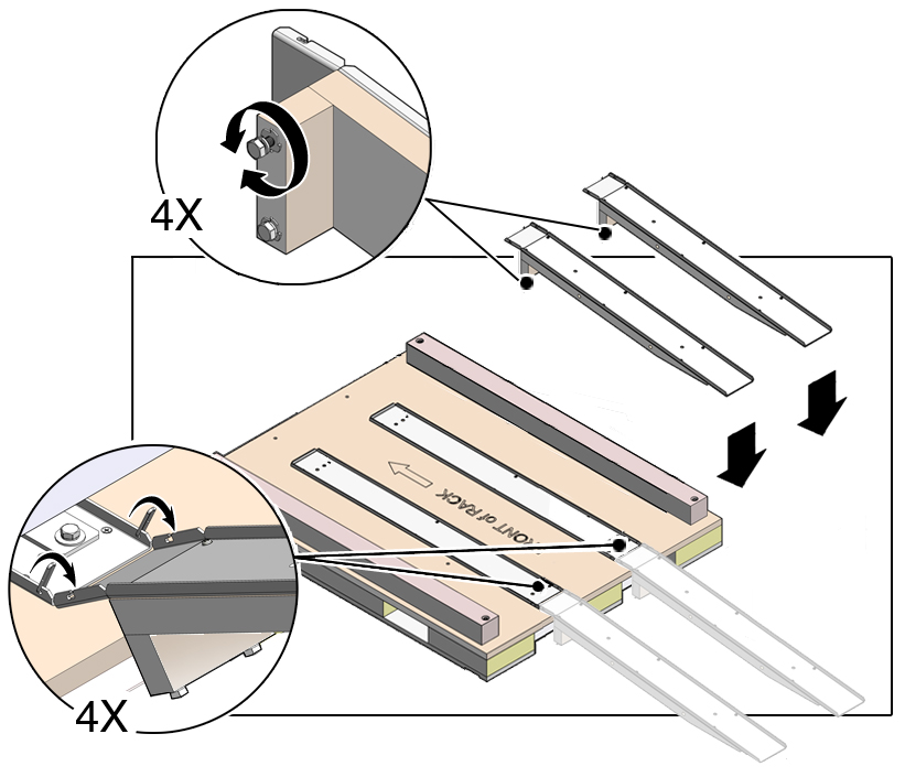 image:Figure showing how to install the ramps on the pallet.