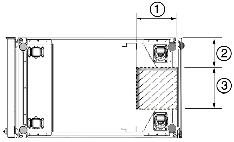 image:Figure showing the new Sun Rack II 1042 mounting hole dimensions and optional floor cutout.