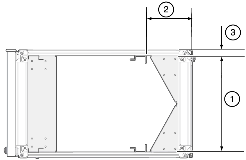 image:Figure showing the space at the rear of the Sun Rack II 1042 rack available for cabling.