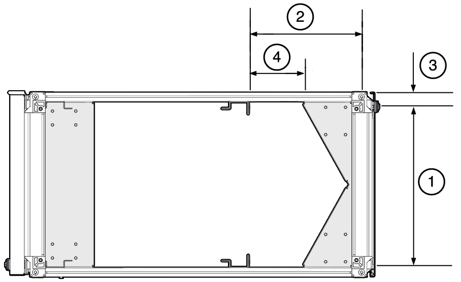 image:Figure showing the space at the rear of the Sun Rack II 1242 rack available for cabling.